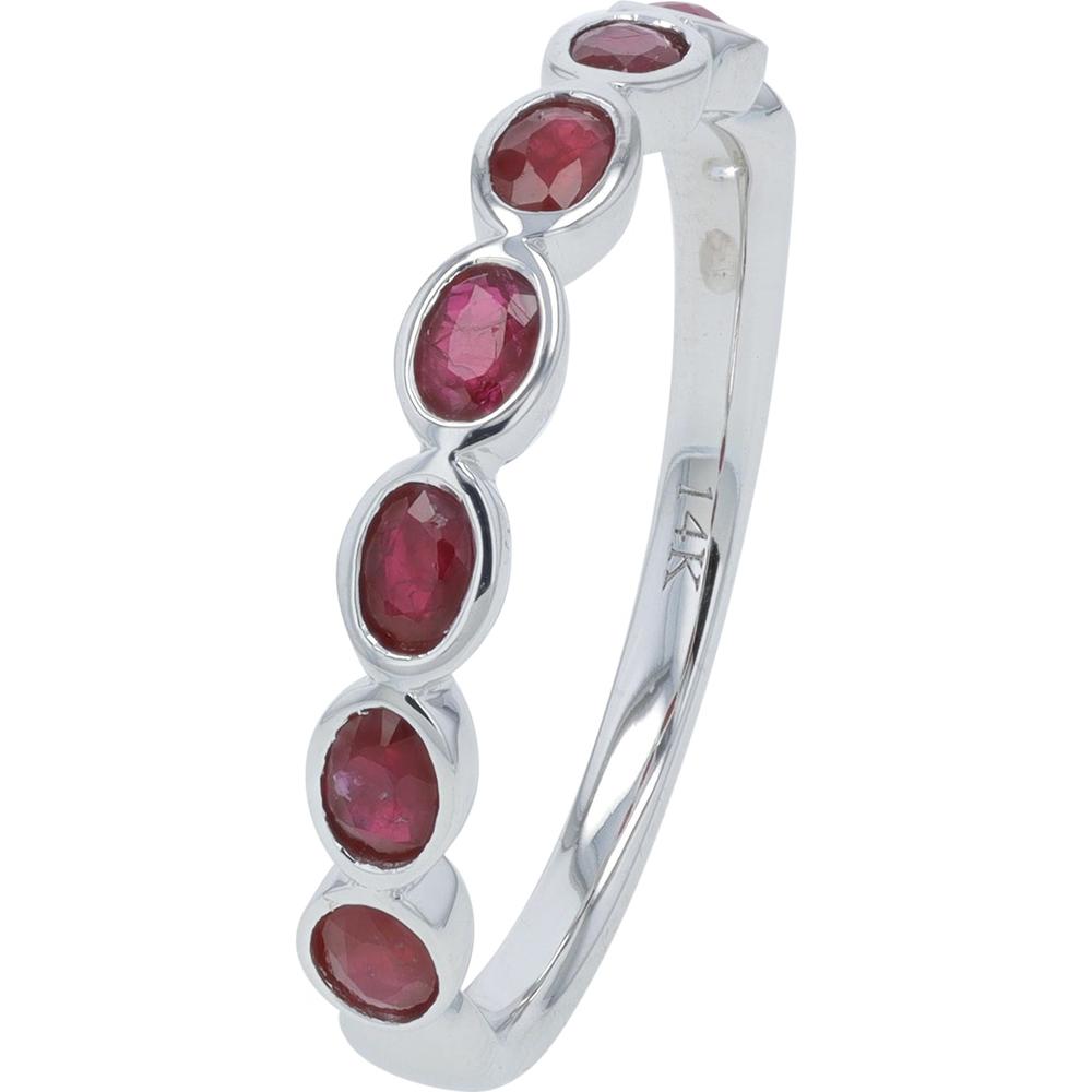 14K White Gold Ruby Band with 0.75 Carat Total Oval Rubies - Bezel Set