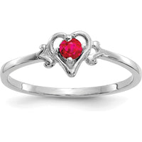 14K White Gold Ruby Birthstone Heart Ring - 0.17 Carat Round Ruby by Oro Pregiato