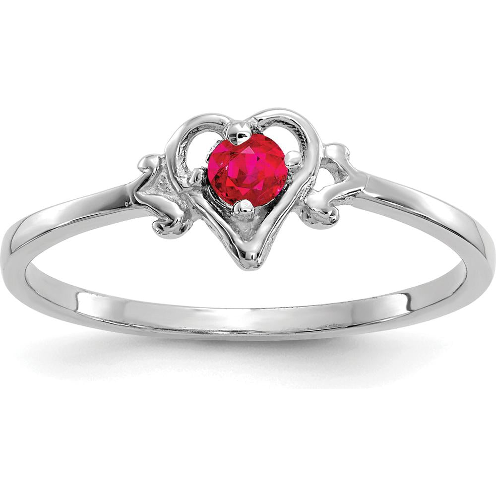 14K White Gold Ruby Birthstone Heart Ring - 0.17 Carat Round Ruby by Oro Pregiato