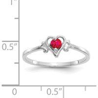 14K White Gold Ruby Birthstone Heart Ring - 0.17 Carat Round Ruby by Oro Pregiato