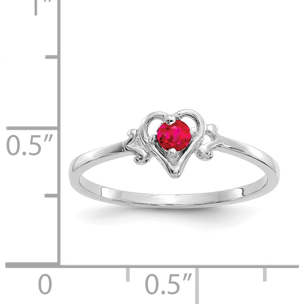 14K White Gold Ruby Birthstone Heart Ring - 0.17 Carat Round Ruby by Oro Pregiato