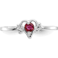 14K White Gold Ruby Birthstone Heart Ring - 0.17 Carat Round Ruby by Oro Pregiato