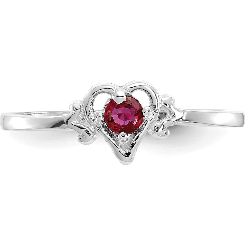 14K White Gold Ruby Birthstone Heart Ring - 0.17 Carat Round Ruby by Oro Pregiato