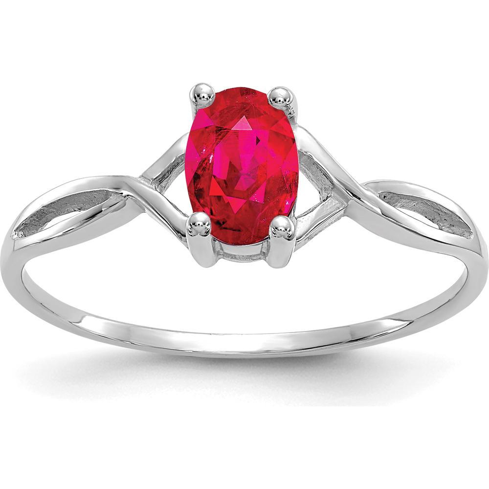 14K White Gold Ruby Birthstone Ring with 0.63 Carat Oval Faceted Ruby - July Birthstone by Oro Pregiato