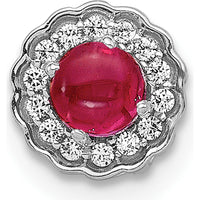 14K White Gold Ruby Cabochon and Diamond Halo Slide Pendant - 0.49 Carat Total Ruby Weight by Monteluci Fine Jewelry