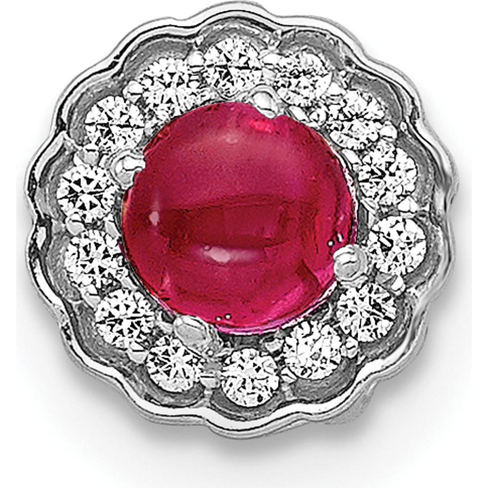14K White Gold Ruby Cabochon and Diamond Halo Slide Pendant - 0.49 Carat Total Ruby Weight by Monteluci Fine Jewelry
