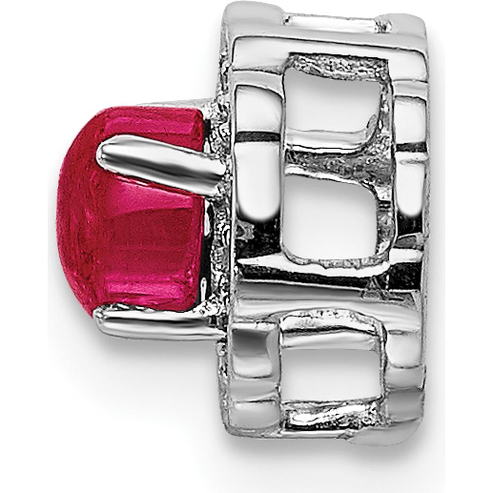 14K White Gold Ruby Cabochon and Diamond Halo Slide Pendant - 0.49 Carat Total Ruby Weight by Monteluci Fine Jewelry