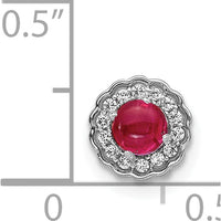 14K White Gold Ruby Cabochon and Diamond Halo Slide Pendant - 0.49 Carat Total Ruby Weight by Monteluci Fine Jewelry