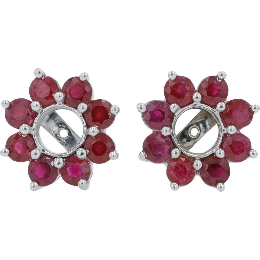 14K White Gold Ruby Earring Jackets with 3.00 Carat Total Ruby Weight