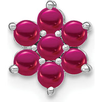 14K White Gold Ruby Floral Chain Slide Pendant with 7 Round Rubies - 0.1107 Carat Total Ruby Weight by Lumare Gioia