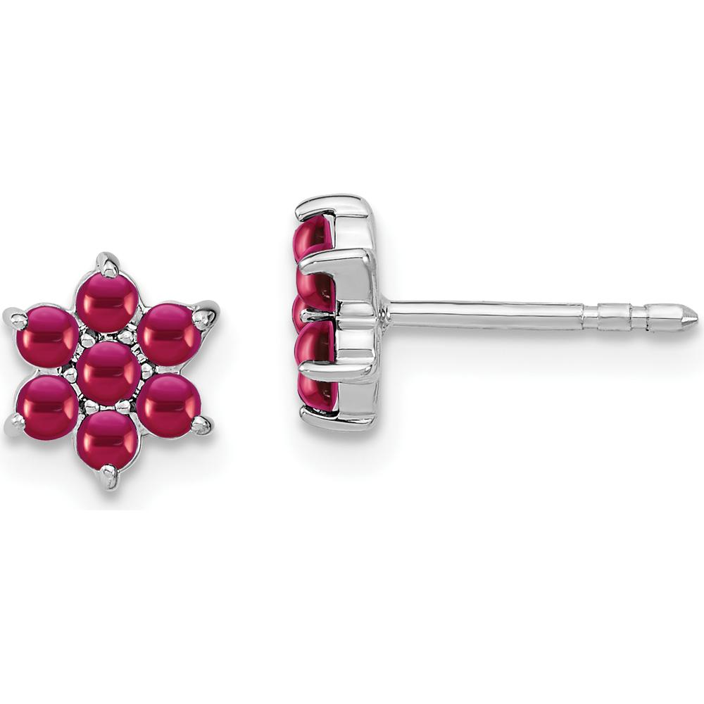 14K White Gold Ruby Floral Post Earrings - 0.083 Carat Total Ruby Weight by Monteluci Fine Jewelry