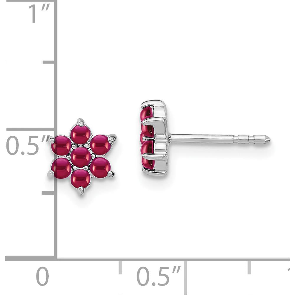14K White Gold Ruby Floral Post Earrings - 0.083 Carat Total Ruby Weight by Monteluci Fine Jewelry