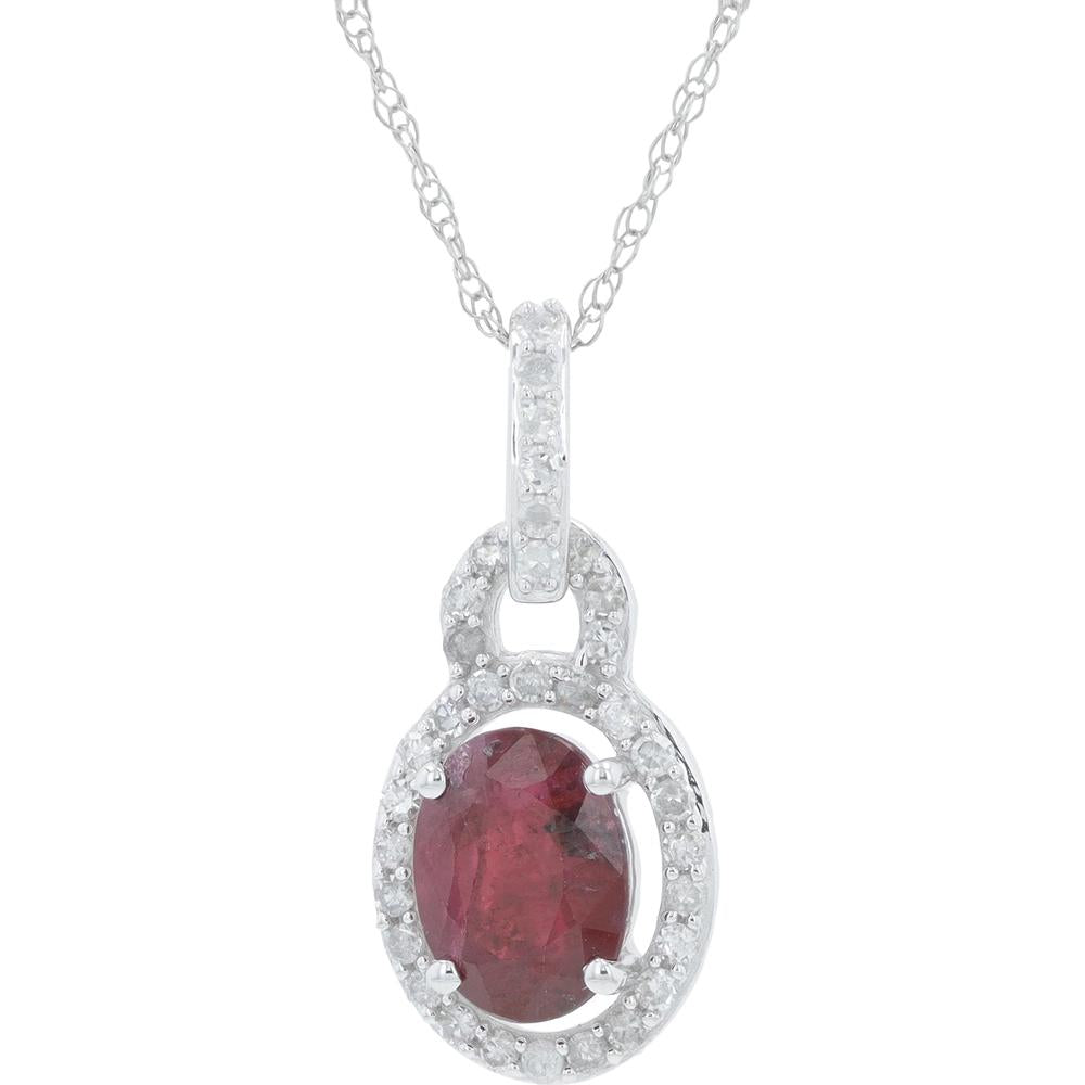 14K White Gold Ruby Halo Pendant with 1.00 Carat Ruby and 0.20 Carat Diamond Accent