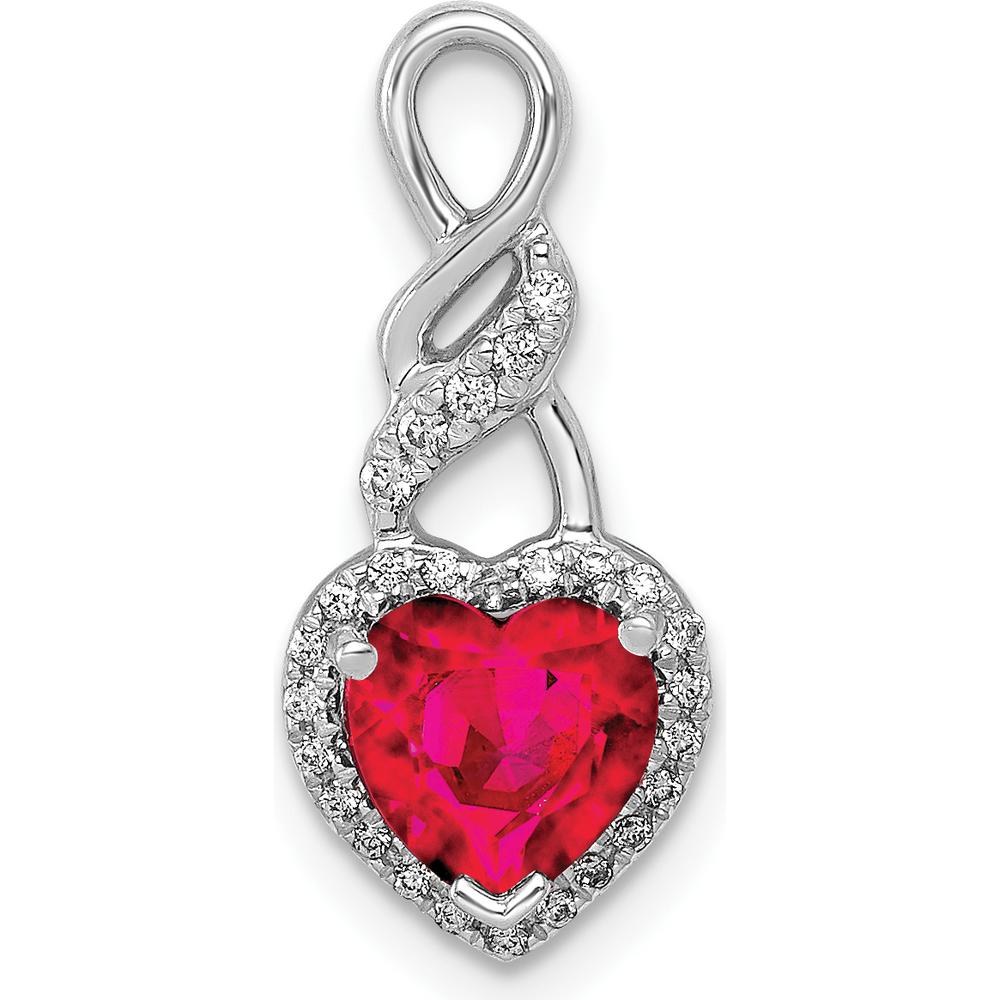 14K White Gold Ruby Heart Pendant with Diamond Accents - 0.98 Carat Ruby and 0.014 Carat Diamond Total Weight by Lumare Gioia