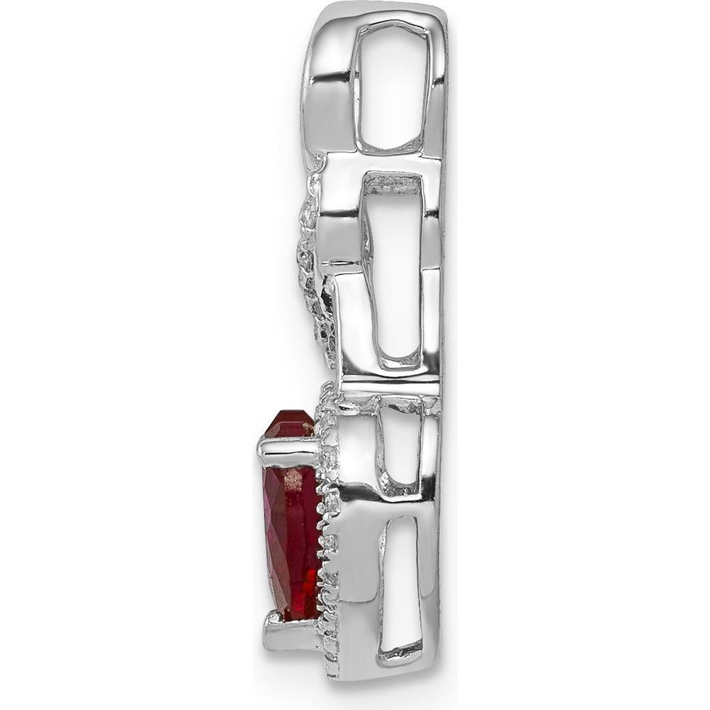 14K White Gold Ruby Heart Pendant with Diamond Accents - 0.98 Carat Ruby and 0.014 Carat Diamond Total Weight by Lumare Gioia