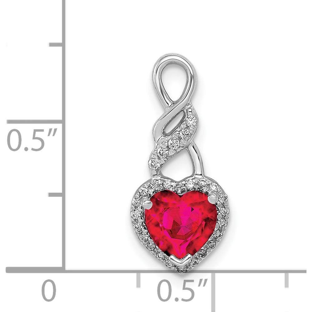 14K White Gold Ruby Heart Pendant with Diamond Accents - 0.98 Carat Ruby and 0.014 Carat Diamond Total Weight by Lumare Gioia