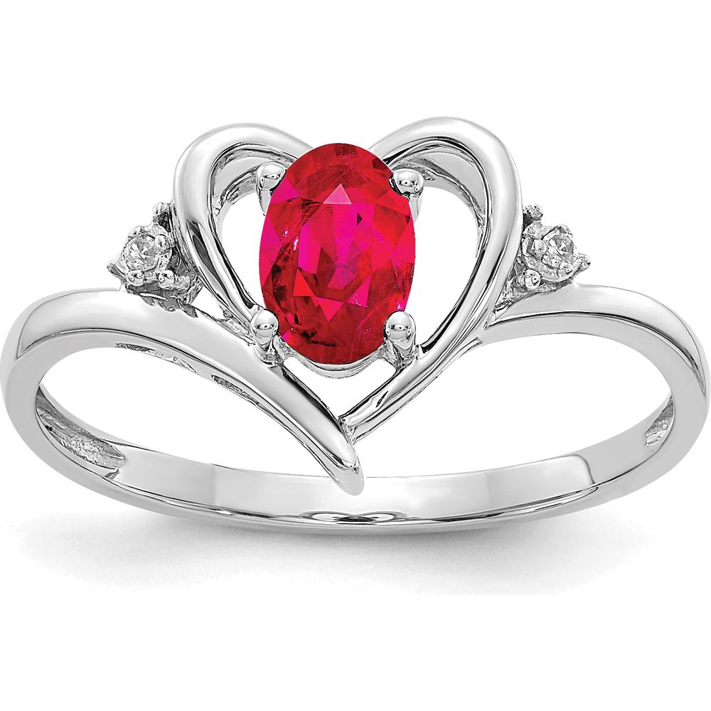 14K White Gold Ruby Heart Ring with Prong Set Diamonds - 0.60 Carat Ruby by Oro Pregiato