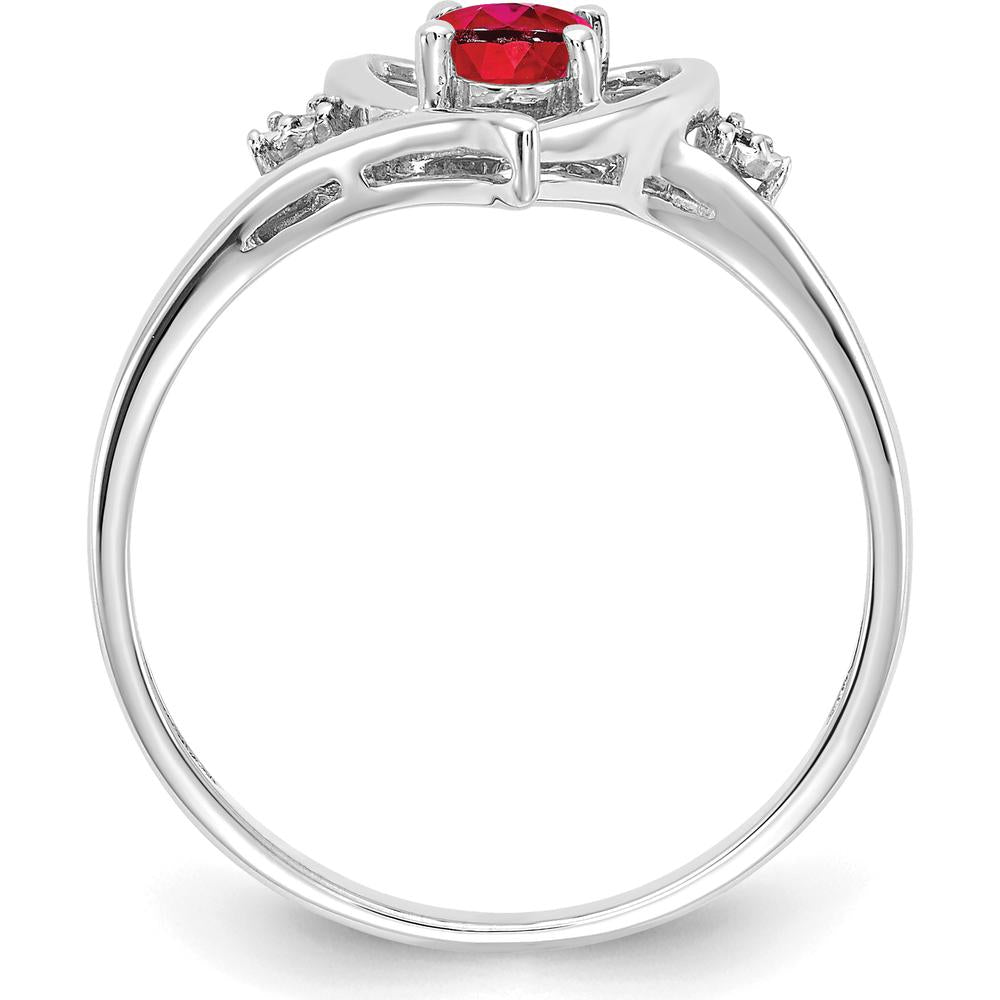 14K White Gold Ruby Heart Ring with Prong Set Diamonds - 0.60 Carat Ruby by Oro Pregiato