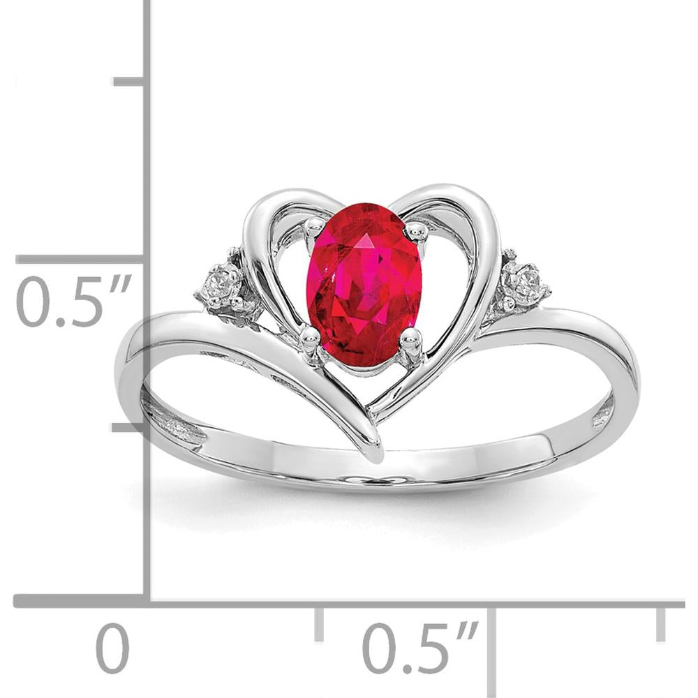 14K White Gold Ruby Heart Ring with Prong Set Diamonds - 0.60 Carat Ruby by Oro Pregiato