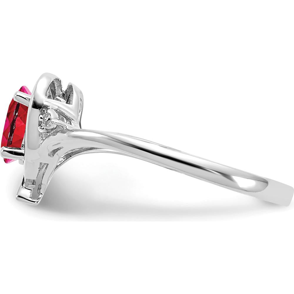 14K White Gold Ruby Heart Ring with Prong Set Diamonds - 0.60 Carat Ruby by Oro Pregiato