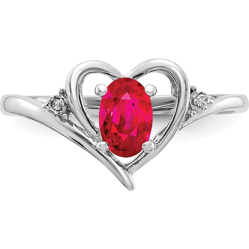14K White Gold Ruby Heart Ring with Prong Set Diamonds - 0.60 Carat Ruby by Oro Pregiato