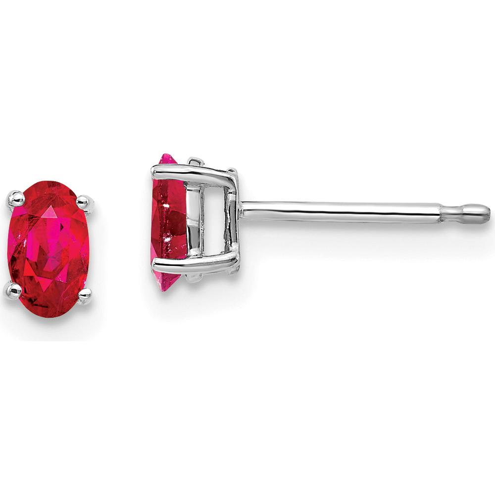 14K White Gold Ruby Stud Earrings with Faceted Oval Cut Rubies - 0.32 Carat Total Ruby Weight by Monteluci Fine Jewelry