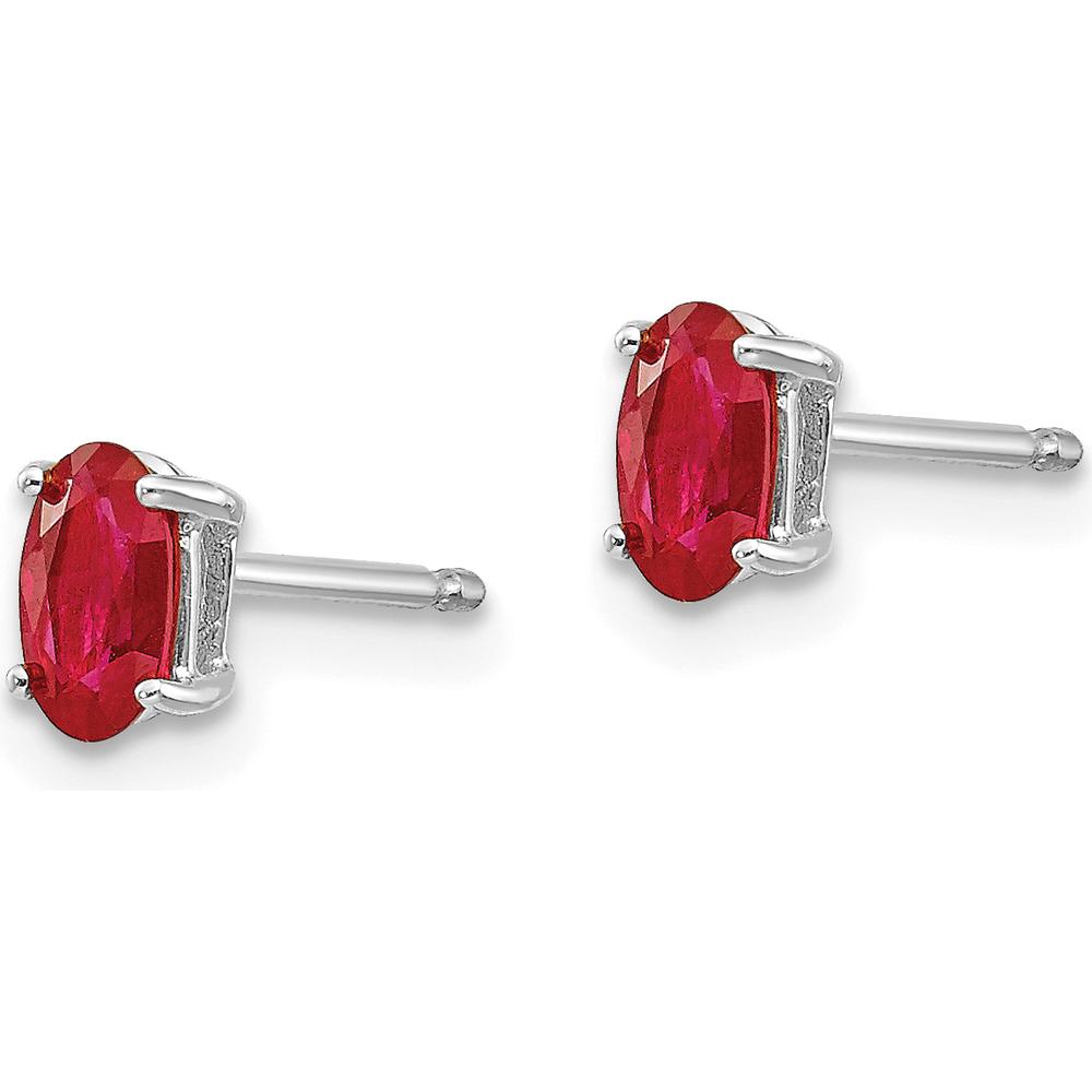 14K White Gold Ruby Stud Earrings with Faceted Oval Cut Rubies - 0.32 Carat Total Ruby Weight by Monteluci Fine Jewelry