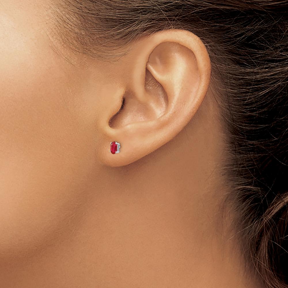 14K White Gold Ruby Stud Earrings with Faceted Oval Cut Rubies - 0.32 Carat Total Ruby Weight by Monteluci Fine Jewelry