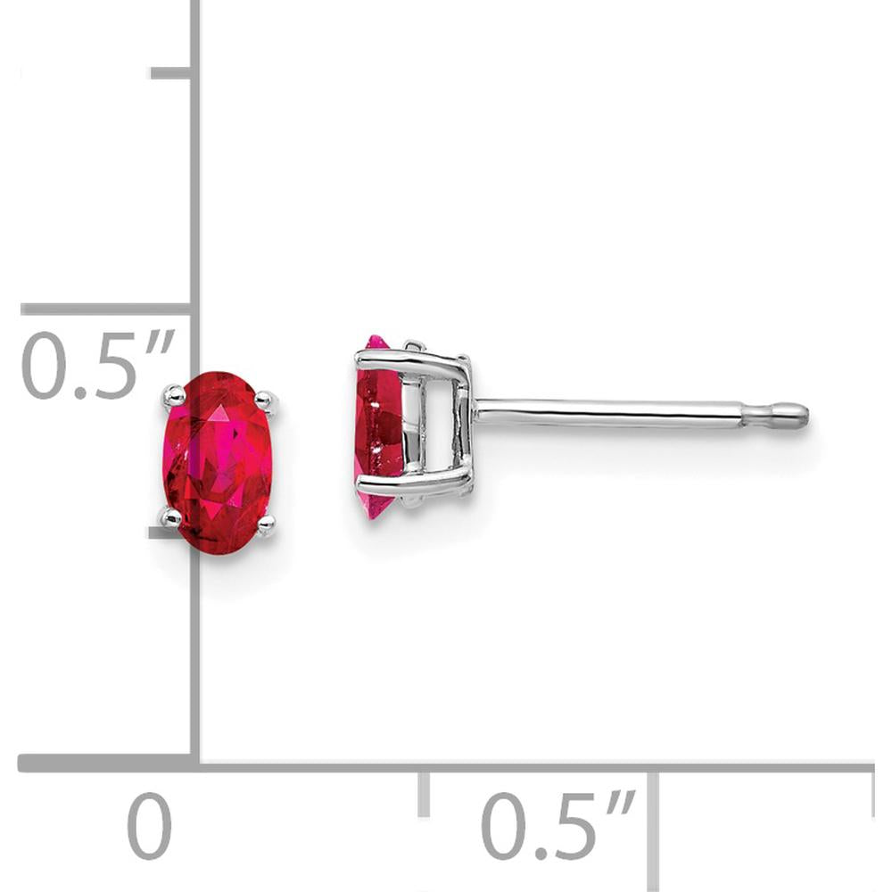 14K White Gold Ruby Stud Earrings with Faceted Oval Cut Rubies - 0.32 Carat Total Ruby Weight by Monteluci Fine Jewelry