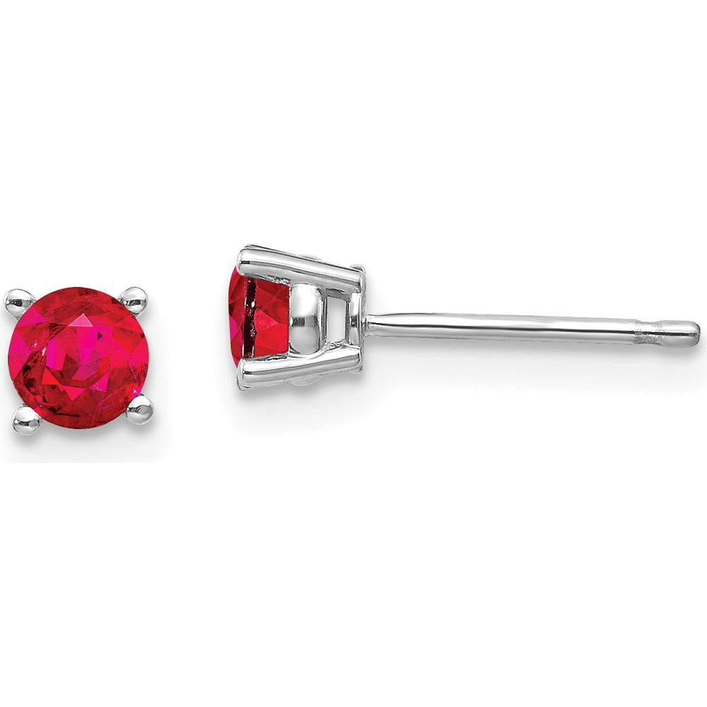 14K White Gold Ruby Stud Earrings with Faceted Round Rubies - 0.37 Carat Total Ruby Weight by Monteluci Fine Jewelry
