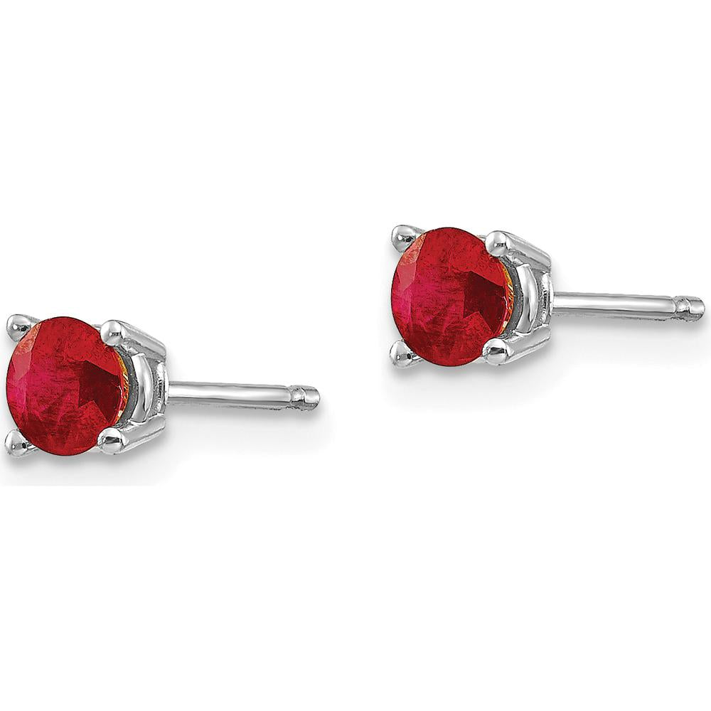 14K White Gold Ruby Stud Earrings with Faceted Round Rubies - 0.37 Carat Total Ruby Weight by Monteluci Fine Jewelry