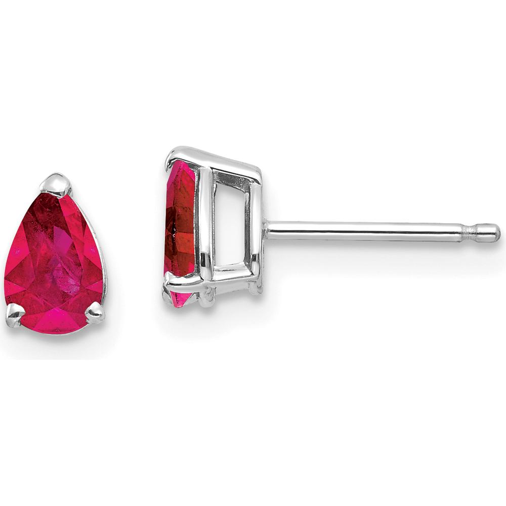 14K White Gold Ruby Stud Earrings with Pear-Shaped Faceted Rubies - 0.52 Carat Total Ruby Weight by Monteluci Fine Jewelry