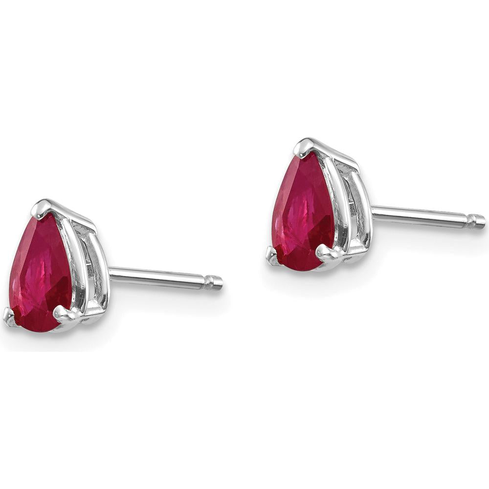 14K White Gold Ruby Stud Earrings with Pear-Shaped Faceted Rubies - 0.52 Carat Total Ruby Weight by Monteluci Fine Jewelry