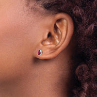 14K White Gold Ruby Stud Earrings with Pear-Shaped Faceted Rubies - 0.52 Carat Total Ruby Weight by Monteluci Fine Jewelry