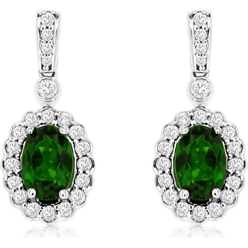 14K White Gold Russalite and Diamond Halo Drop Earrings - 0.90 Carat Total Russalite Weight, 0.33 Carat Total Diamond Weight - Royal Jewelry
