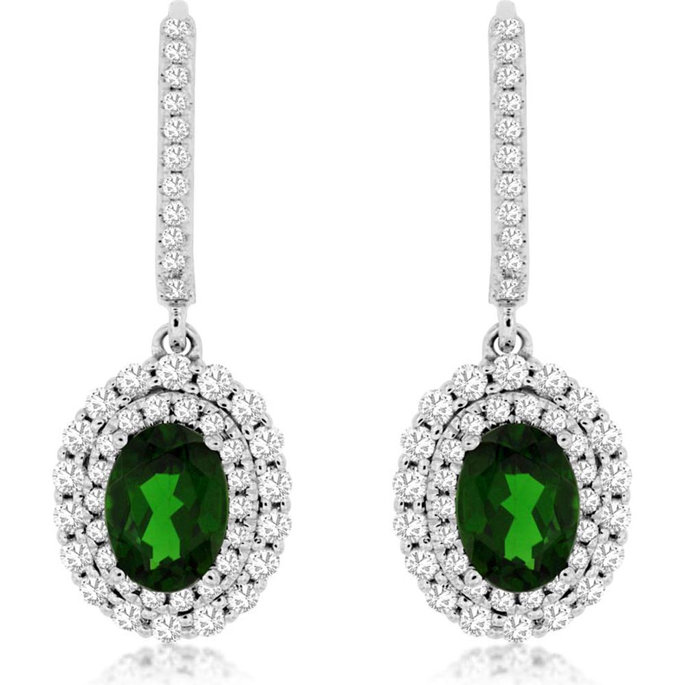 14K White Gold Russalite & Diamond Halo Earrings - 2.75 Carats Total Gemstone Weight