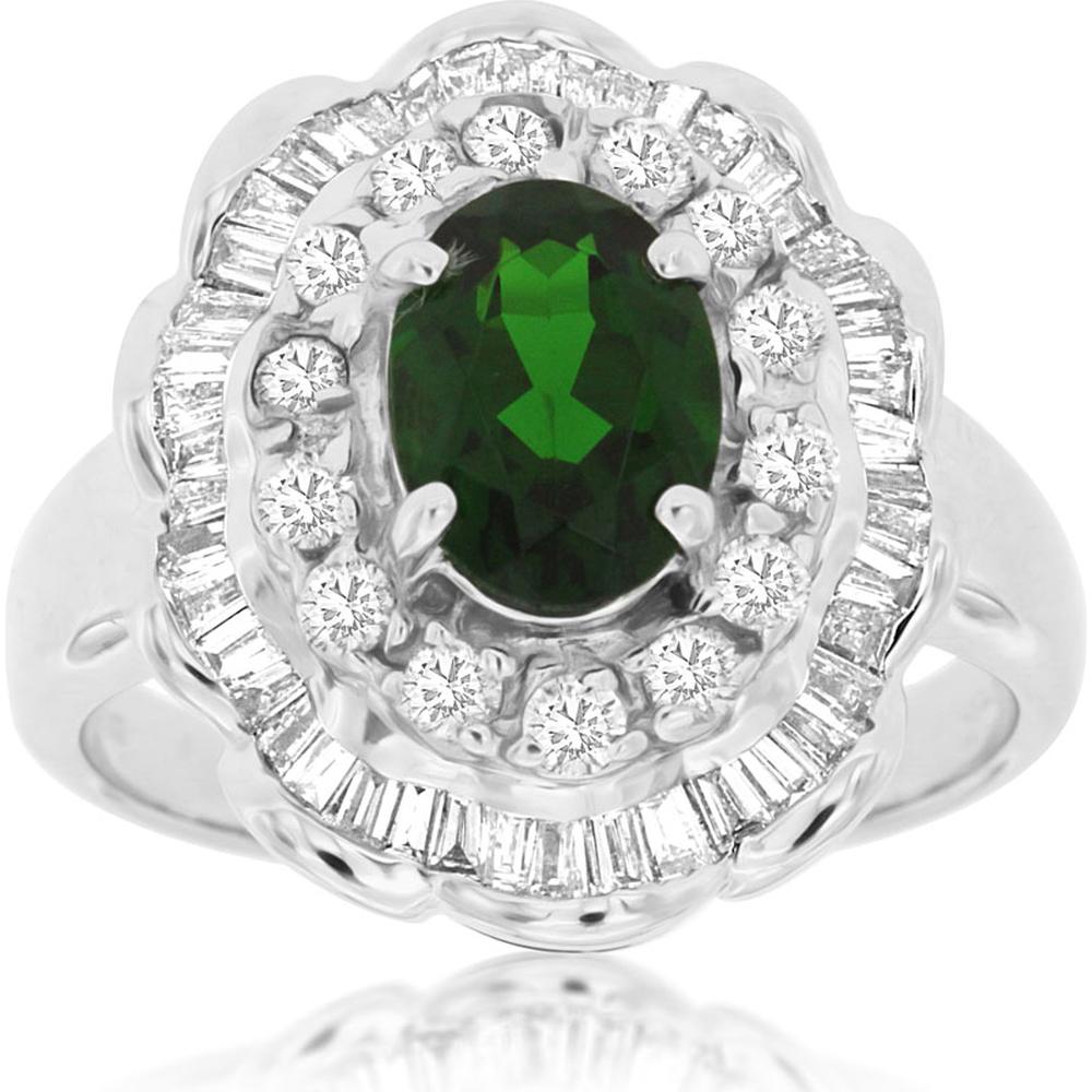 14K White Gold Russalite & Diamond Halo Ring - 1.30 Carats Russalite, 0.95 Carats Total Diamond Weight