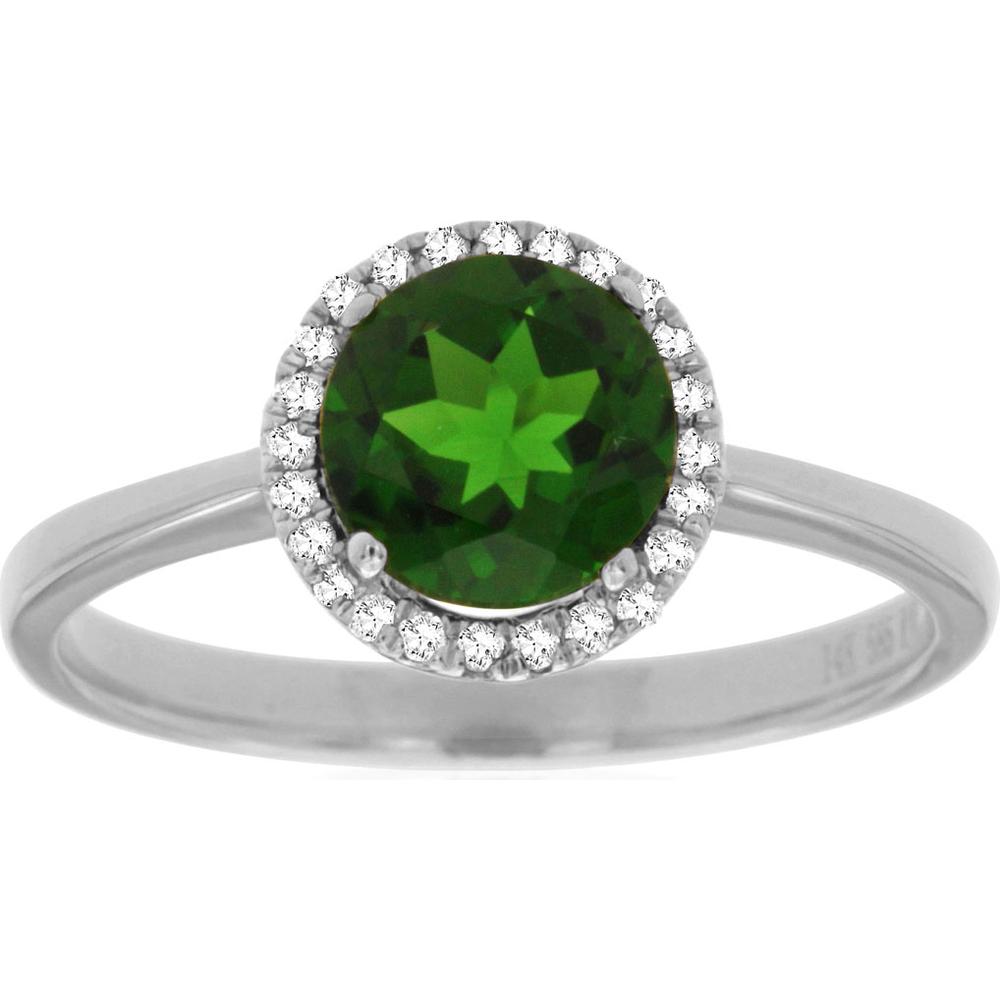 14K White Gold Russalite and Diamond Halo Ring - 1.45 Carats Russalite, 0.10 Carats Diamond Total Weight