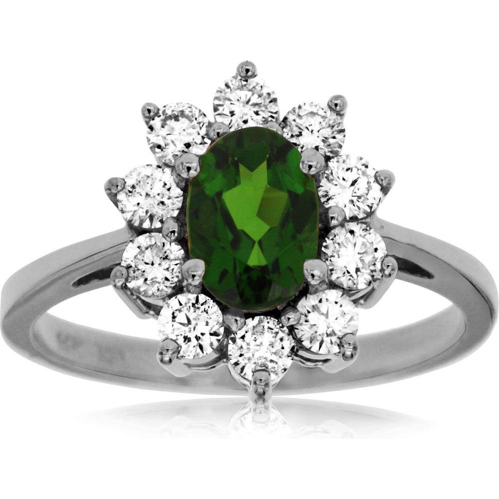 14K White Gold Russalite & Diamond Halo Ring - 1.70 Carats Total Gem Weight