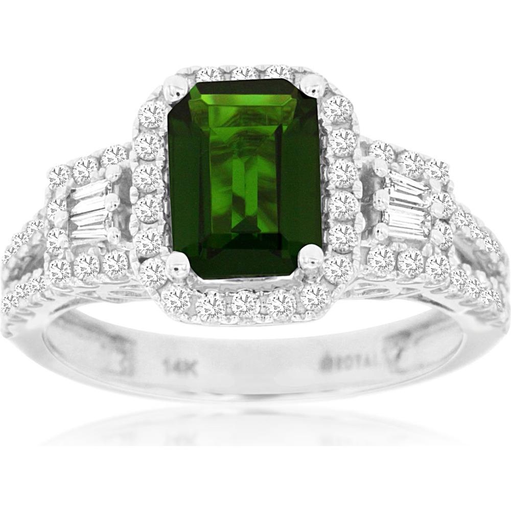 14K White Gold Russalite & Diamond Halo Ring - 2.18 Carats Total Weight