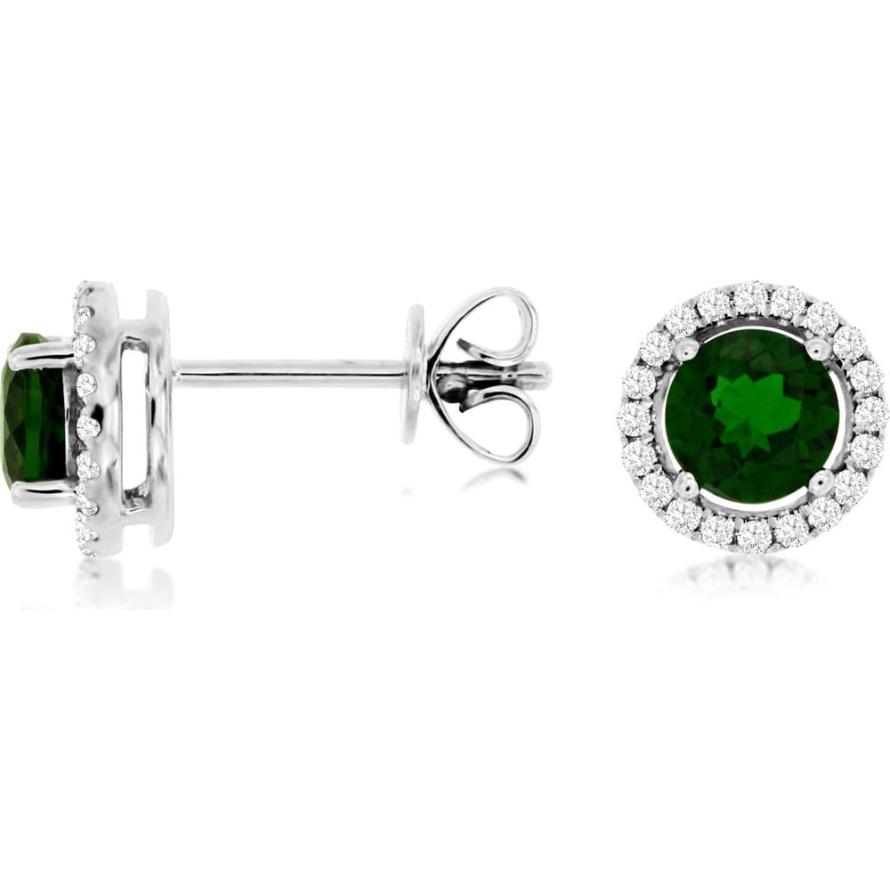 14K White Gold Russalite & Diamond Halo Stud Earrings - 1.10 Carats Total Russalite Weight, 0.30 Carats Total Diamond Weight