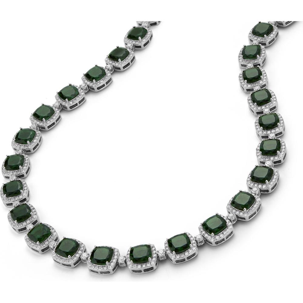 14K White Gold Russalite & Diamond Necklace with Cushion Cut Russalite Stones - 93.5 Carats Total Gem Weight