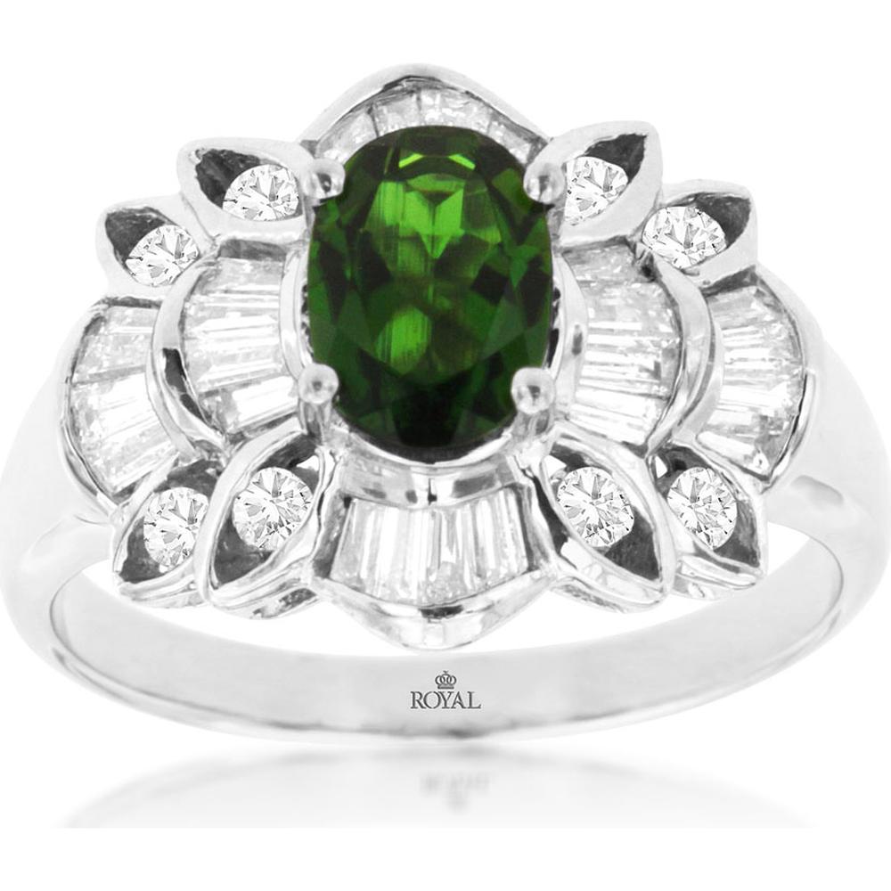 14K White Gold Russalite & Diamond Oval Halo Ring - 1.72 Carats Total Gem Weight