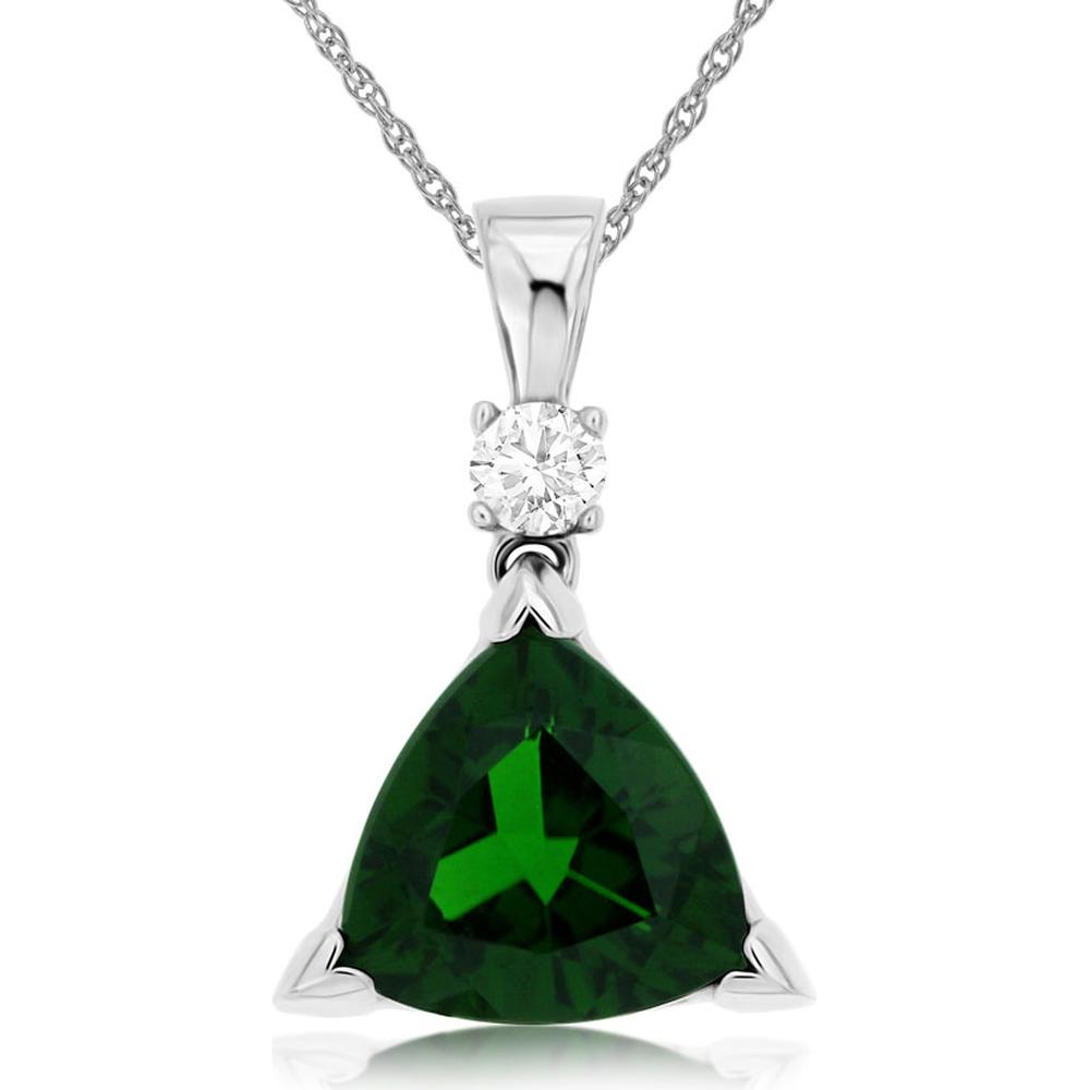 14K White Gold Russalite & Diamond Pendant with Trillion-Cut Green Russalite - 2.60 Carats Total Gem Weight