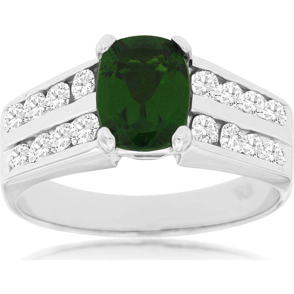 14K White Gold Russalite and Diamond Ring with Cushion Cut Center Stone - 1.60 Carat Russalite and 0.70 Carat Diamond Accents - Royal Jewelry