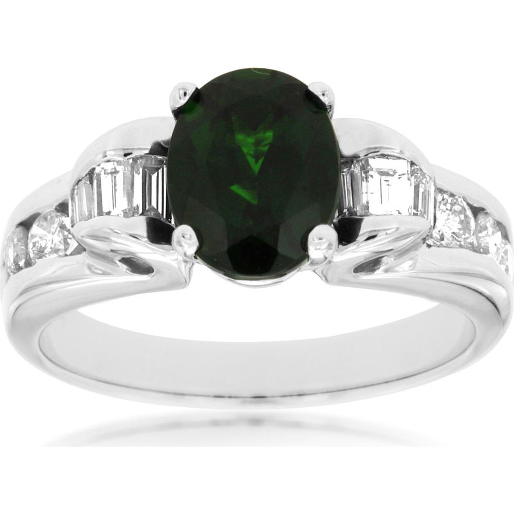 14K White Gold Russalite & Diamond Ring with Oval Cut Russalite - 2.25 Carats Total Weight