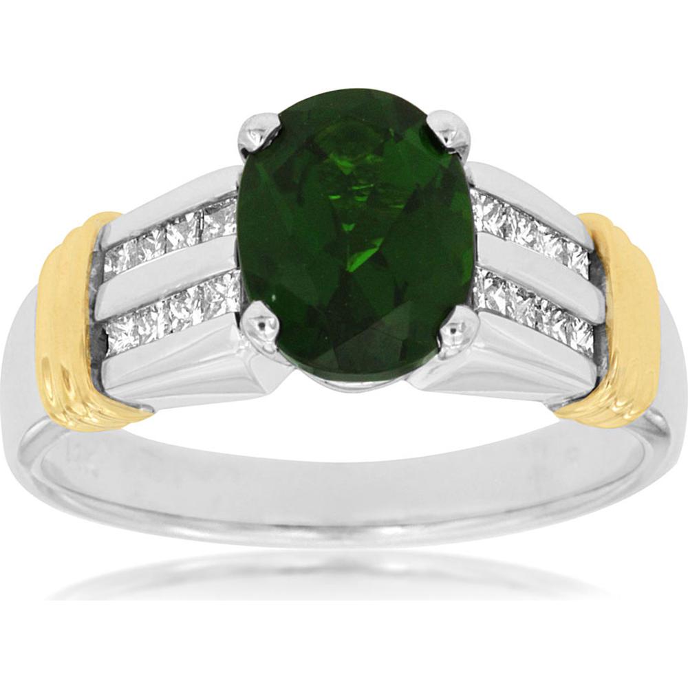 14K White Gold Russalite & Diamond Ring with Oval Green Russalite - 2.00 Carats Total Weight