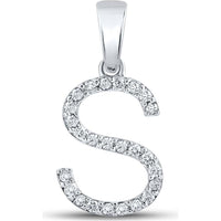14K White Gold S Initial Pendant with Prong-Set Round Diamonds - 1/5 Carat Total Diamond Weight