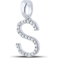 14K White Gold S Initial Pendant with Prong-Set Round Diamonds - 1/5 Carat Total Diamond Weight