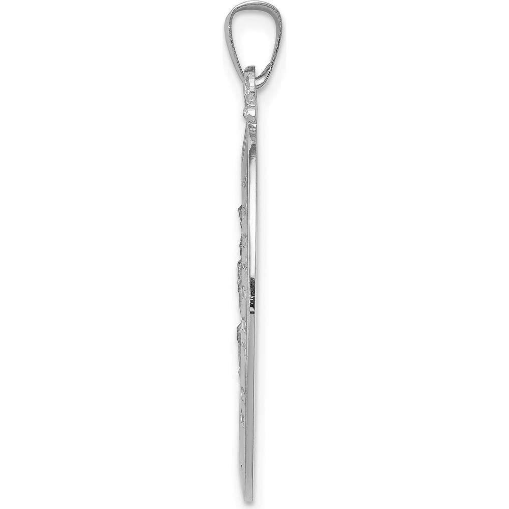 14K White Gold Saint Christopher Medal Oval Pendant - Polished and Satin Finish by Oro Pregiato